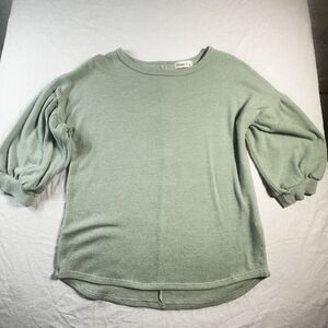 Ginger G Top Short Balloon Sleeves Sweater Green Button Accents On Back Large